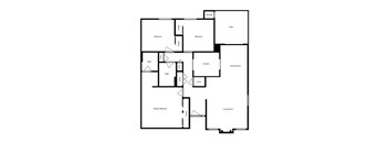 A floorplan of the 3 bedroom 2 bathroom apartment with 1151 square feet.