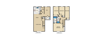 A floor plan of a two-story house with labeled rooms.