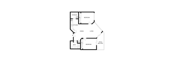A floor plan of a home with a living room, dining room, kitchen, bedrooms, and bathrooms.
