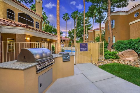 Gas grilling areas with view to pool area.