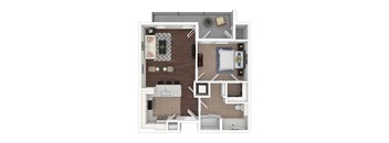 Floor plan of the one bedroom one bathroom apartment