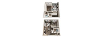 A11L 1 Bedroom 2 Bathroom Multi-Floor Plan 1025 Square Feet