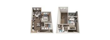 A12L 1 Bedroom 2 Bathroom Multi-Floor Plan 1142 Square Feet