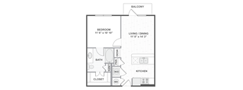 A 2D black and white floor plan of an apartment home.