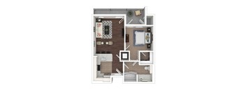 Floor plan A2 of a one bedroom one bathroom apartment