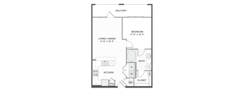 A 2D black and white floor plan of an apartment home.