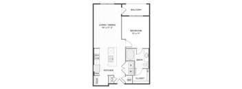 A 2D black and white floor plan of an apartment home.