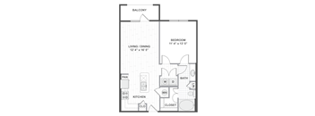 A 2D black and white floor plan of an apartment home.