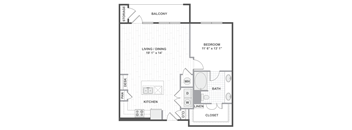 A 2D black and white floor plan of an apartment home.