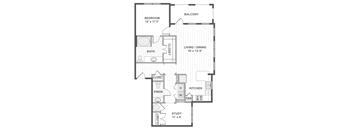 A 2D black and white floor plan of an apartment home.