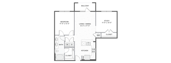 A 2D black and white floor plan of an apartment home.