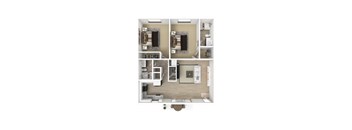 Two bedrooms two bathrooms apartment floorplan