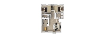 Two bedrooms two bathrooms apartment floorplan