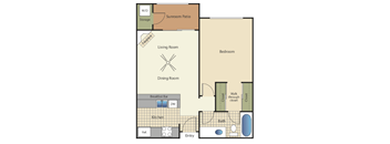 One bedroom one bath apartment floorplan