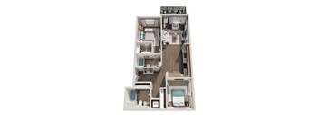 B1 2 Bedroom 2 Bathroom Flat Floor Plan 972 Square Feet