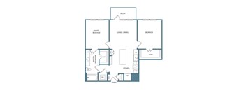 B1 21A 2 Bedroom 1 Bathroom Floor Plan with 939 Square Feet