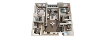 B2 2 Bedroom 2 Bathroom Flat Floor Plan 1157 Square Feet