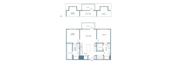 B3 22E 22F 22G 22H 2 Bedroom 2 Bathroom Floor Plan with 1132 - 1354 Square Feet