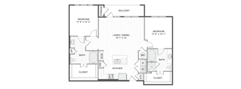 A 2D black and white floor plan of an apartment home.