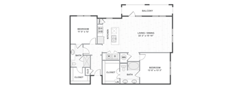 A 2D black and white floor plan of an apartment home.