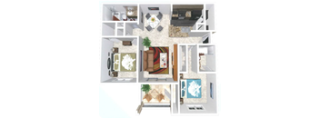 A collage of different room layouts with furniture.