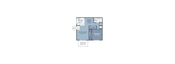 A floor plan of a house with a living room, dining room, kitchen, bathroom, bedroom, and storage space.