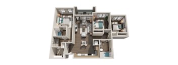 C1 3 Bedroom 2 Bathroom Flat Floor Plan 1260 Square Feet