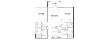 A 2D black and white floor plan of an apartment home.