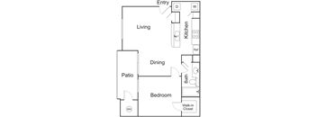 A black and white 2D floor plan of an apartment home.