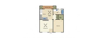 One bedroom one bath apartment floorplan