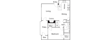 A black and white 2D floor plan of an apartment home.