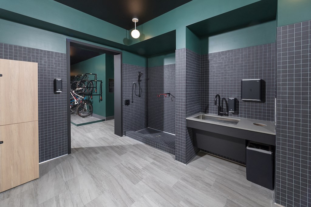 Cycle lounge and bike cleaning area with bike racks