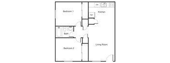 The Daisy Floorplan with 2 bedrooms and 1 bathroom with 750 square feet.