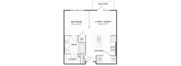 A 2D black and white floor plan of an apartment home.