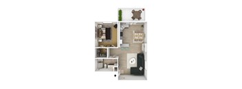 One bedroom one bath apartment floorplan