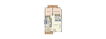 floor plan of the loft with lofted bedroom and terrace