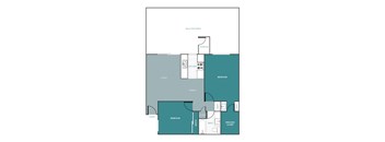 a blueprint of a floor plan of a blue and green floor plan with roommates
