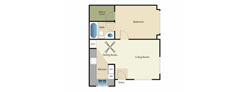 One bedroom one bath apartment floorplan