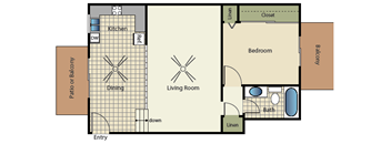 One bedroom one bath apartment floorplan