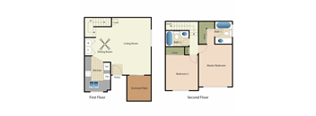 Two bedrooms two bathrooms apartment floorplan