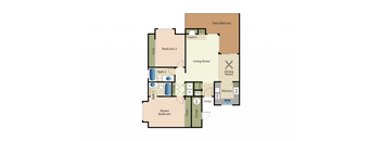 Two bedrooms two bathrooms apartment floorplan