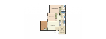 Two bedrooms two bathrooms apartment floorplan