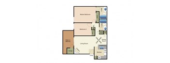 Two bedrooms two bathrooms apartment floorplan