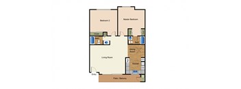 Two bedrooms two bathrooms apartment floorplan