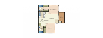 Two bedrooms two bathrooms apartment floorplan