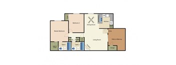 Two bedrooms two bathrooms apartment floorplan