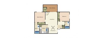 A two bedroom two bath flat 2D floor plan design
