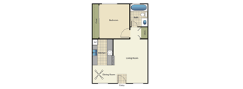 One bedroom one bath apartment floorplan