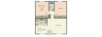 a floor plan of a two bedroom apartment with a kitchen and living room