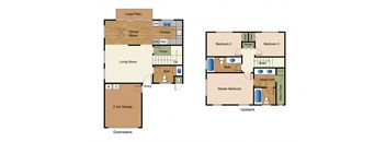 Three bedrooms two and a half baths apartment floorplan